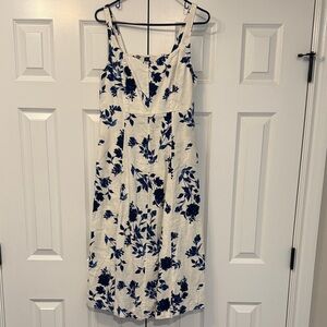 Women's White Sundress with Navy Floral Print